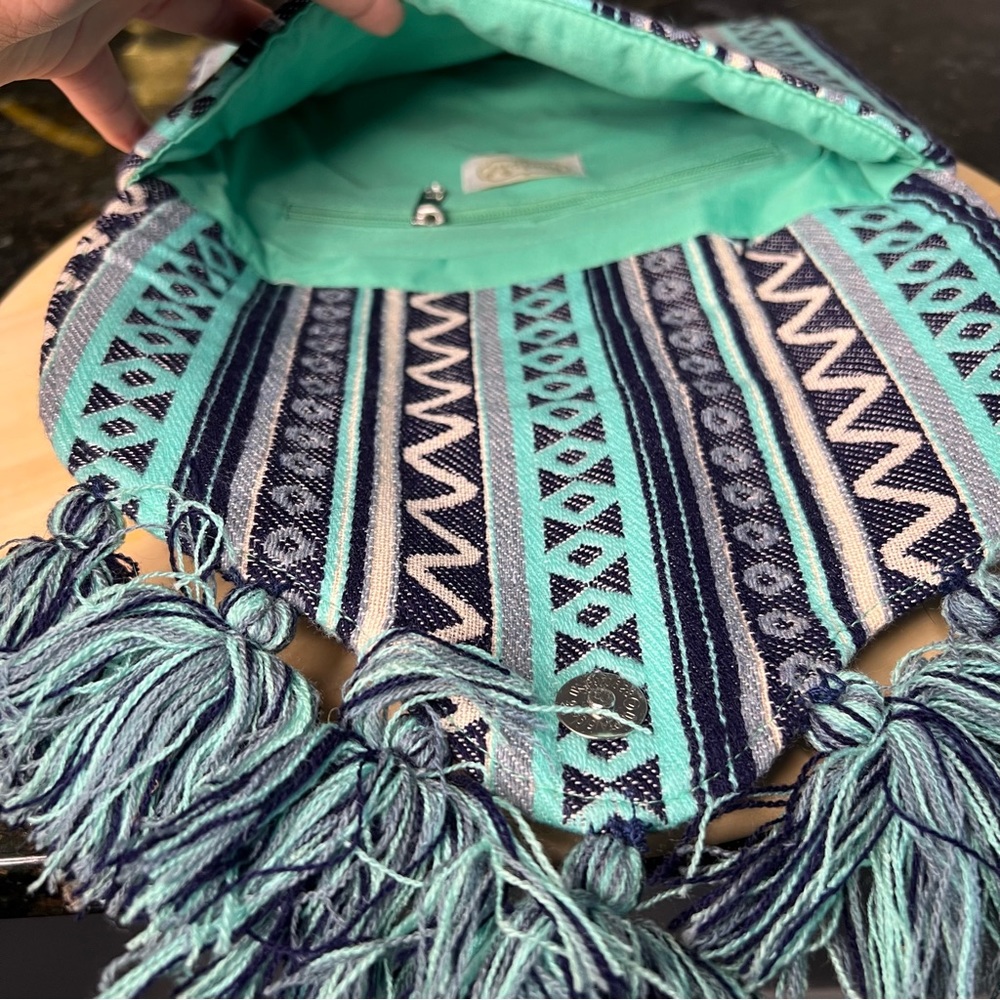 Beautiful Blue Clutch With Tassel Details Button Magnet Closure - Picture 6 of 6